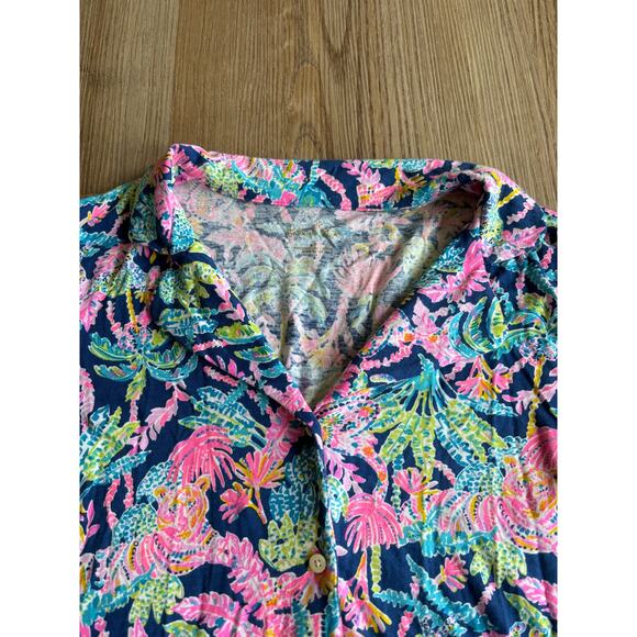 Lilly Pulitzer PJ Knit LS Button-Up Top in Oyster Bay Navy Size‎ S - Picture 3 of 7